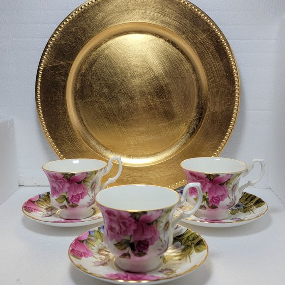 Royale Garden Staffordshire Fine Bone China Teacups and Saucers - Picture 1 of 7
